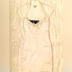 Karen Millen bejeweled dress!! Creamy white silk and satin dress w/ black jewels